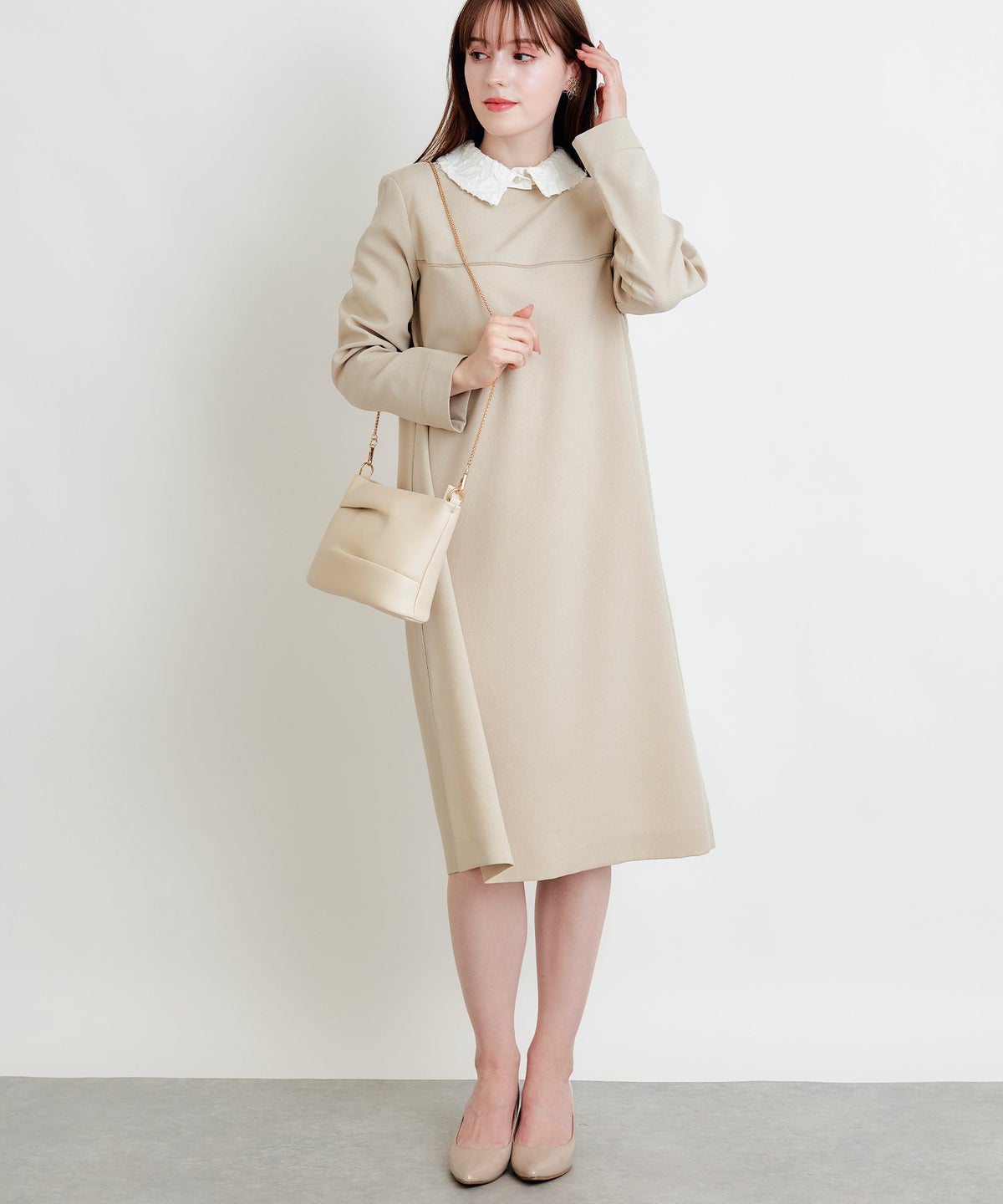 model：H160　着用サイズ：M　ベージュ