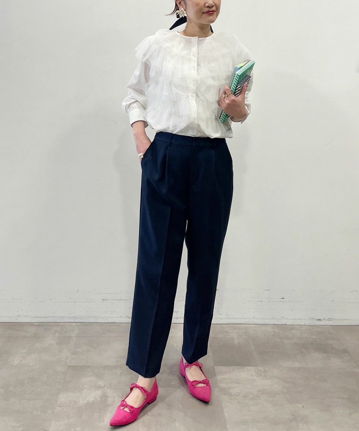 model：164cm　着用サイズ：L　ネイビー