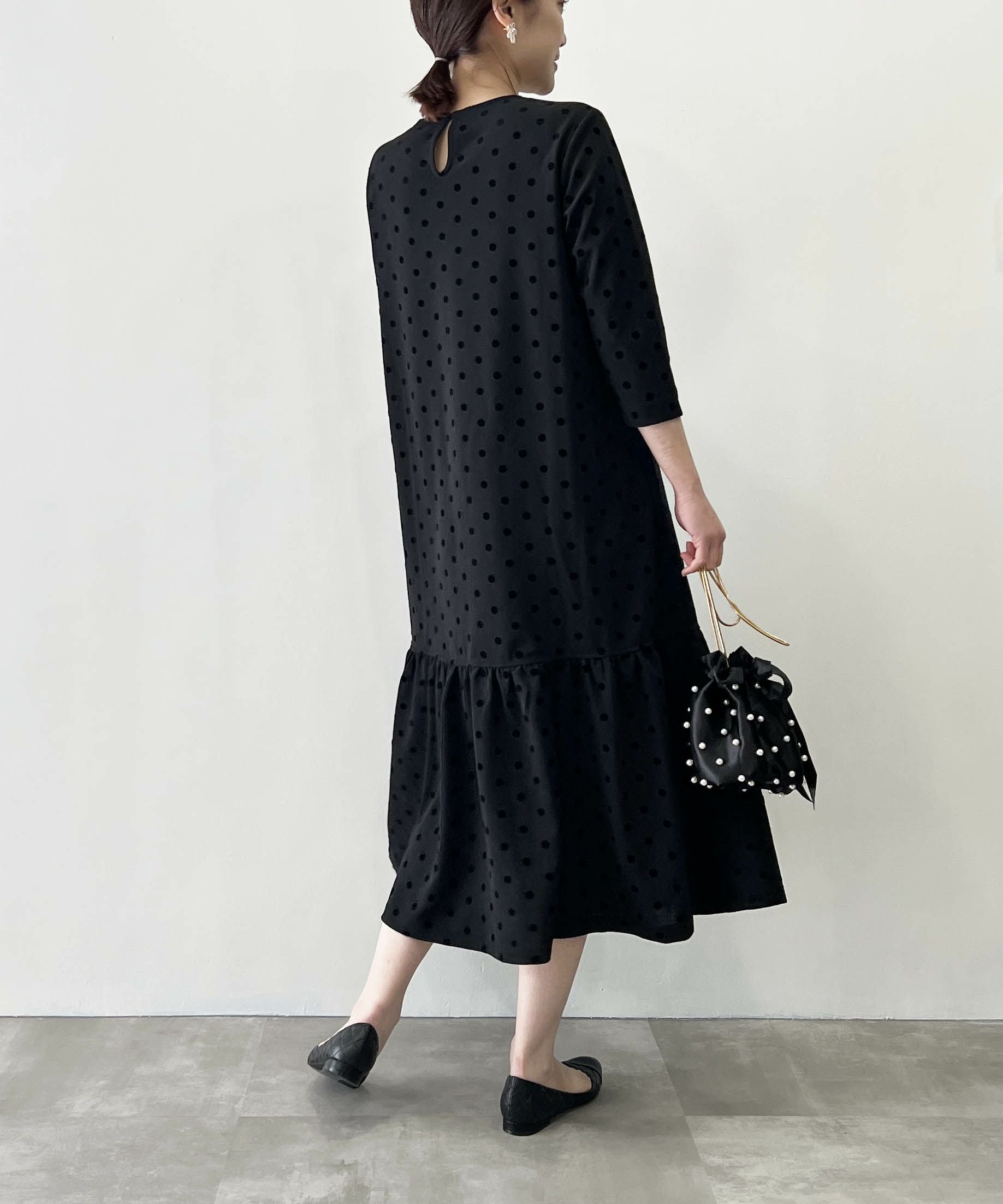 niana フロッキードットワンピース ブラック L niana（ニアナ） ドレス フロッキードットワンピース パーティードレス