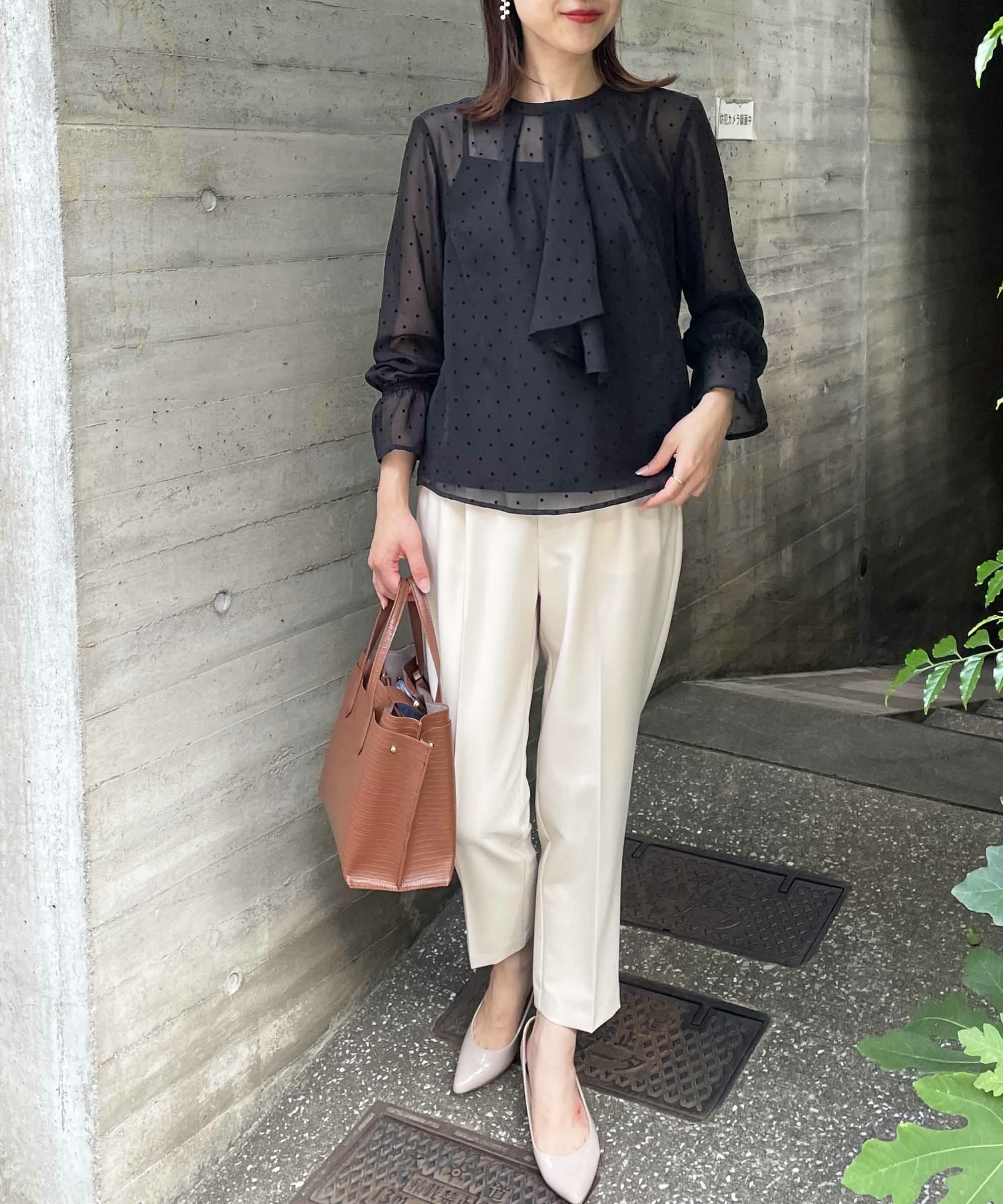 ヨリ 22SS フロッキードットカラーTシャツ カットソー 七分袖 ボウタイ F フロッキードットシアーボウタイブラウス | PICCIN (ピッチン) 公式通販