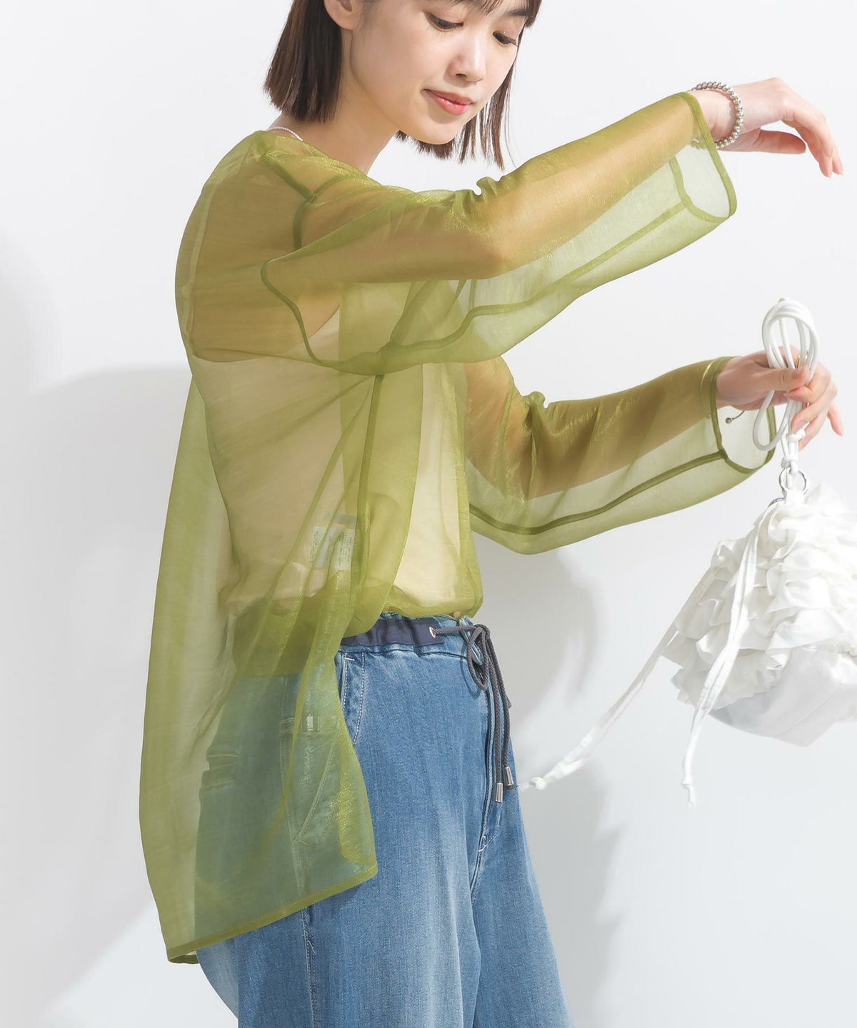 model：162cm　着用サイズ：M　カーキ　前後2WAYバージョン