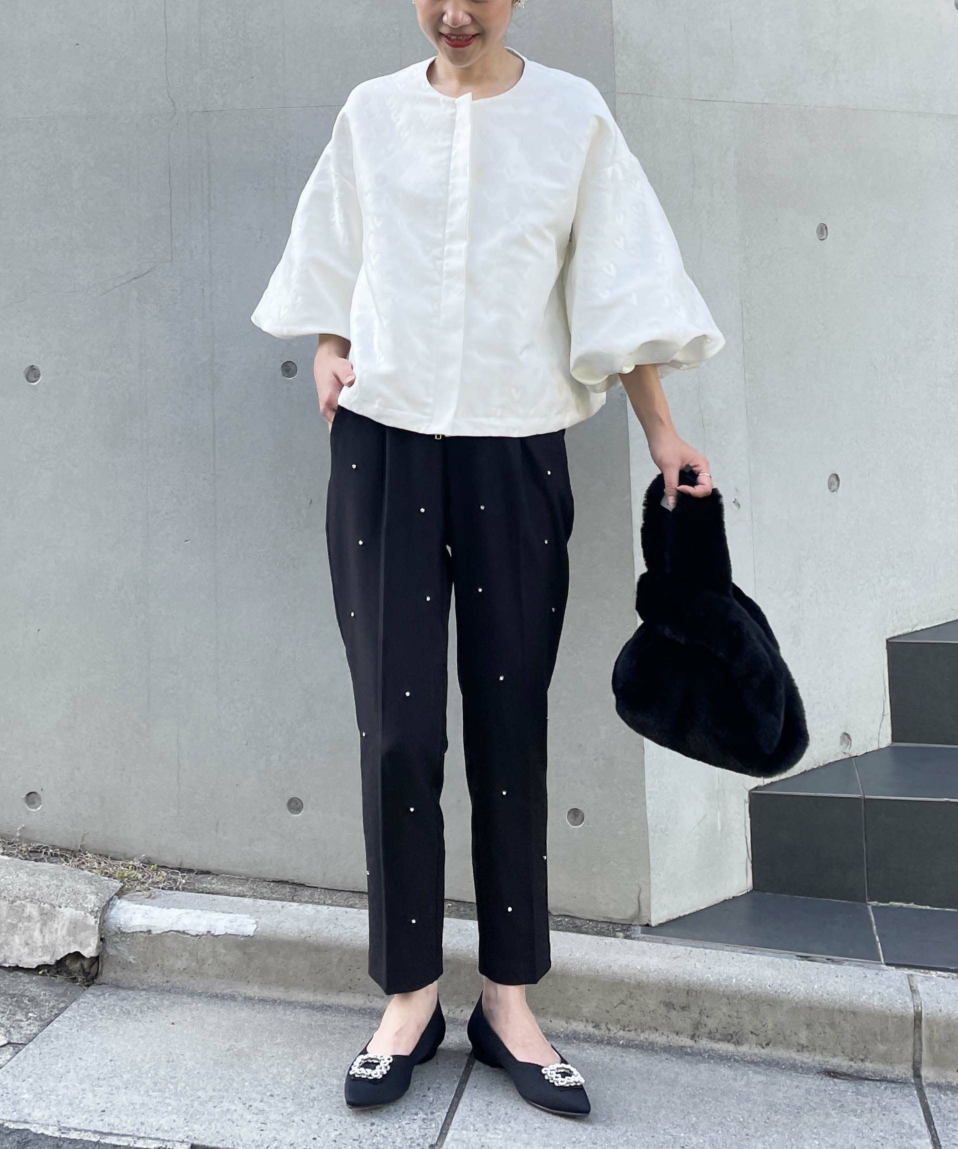フロントタック センタープレス ラインストーンパンツ | PICCIN