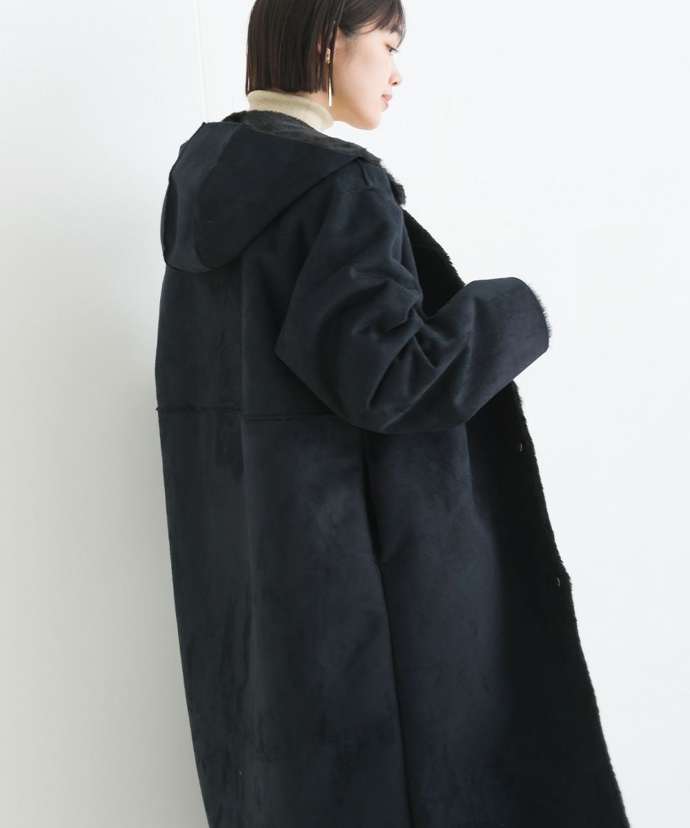 フード付きロングムートンコート PICCIN（ピッチン） ムートンコート ボアコート フェイクムートン