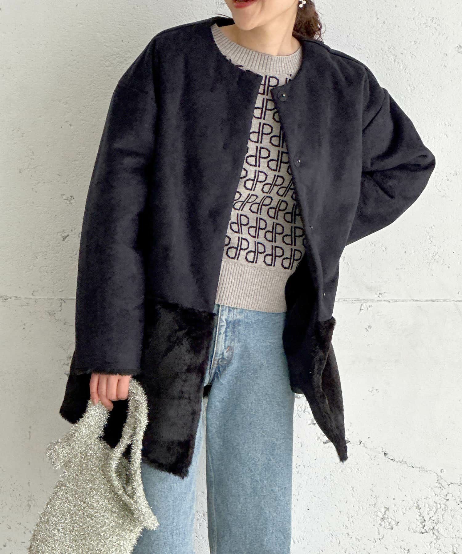 【専用】半額以下 極美品 Drawer 36 21AW ムートンコート セール】(woman) ダスクハイムートンハーフコート_ブラック（ムートン