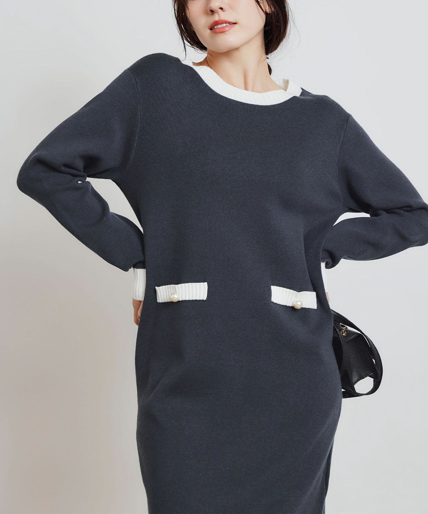 パール付き配色ニットワンピース | PICCIN (ピッチン) 公式通販