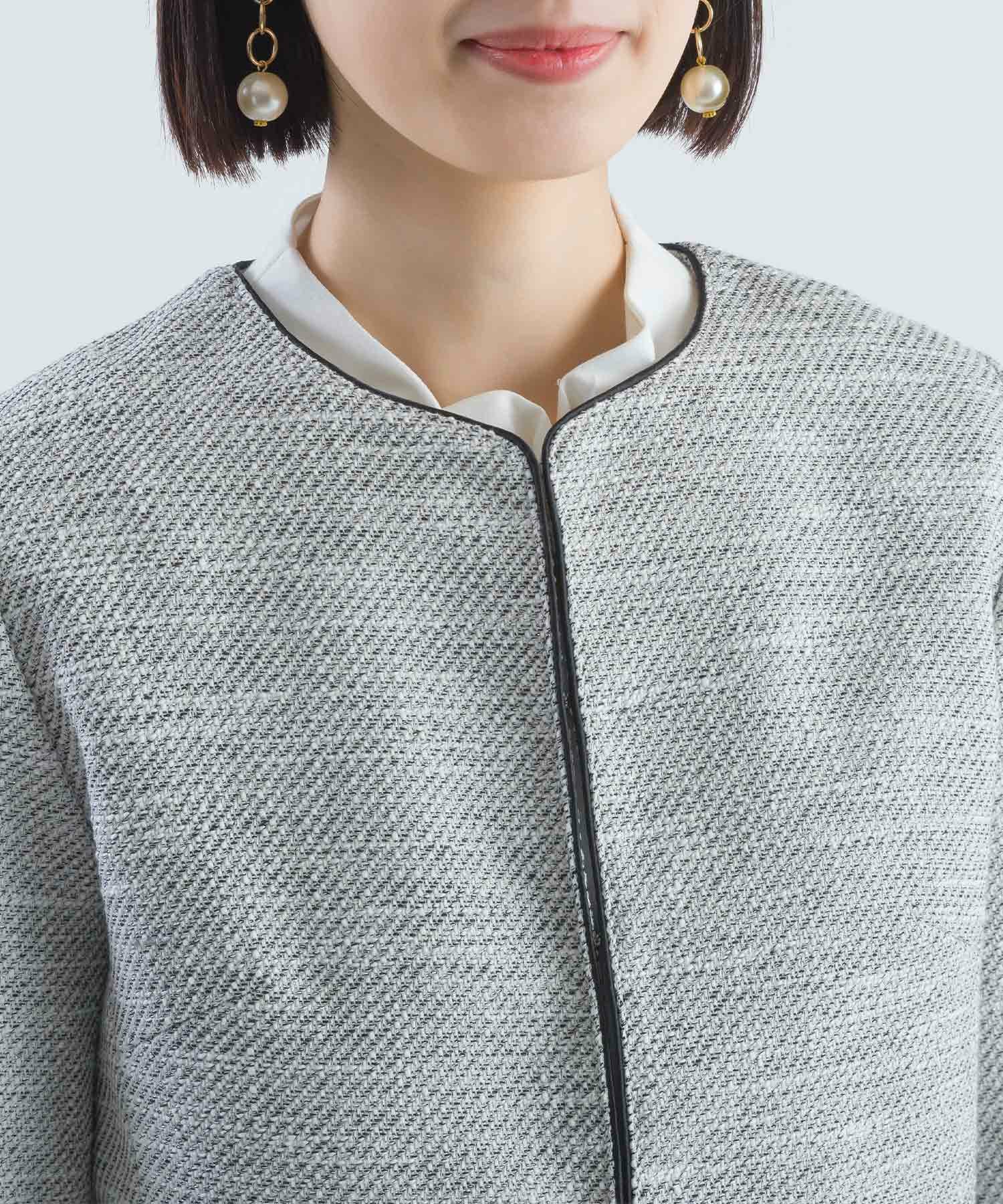 セットアップ可能】綾織りツイードノーカラージャケット | PICCIN
