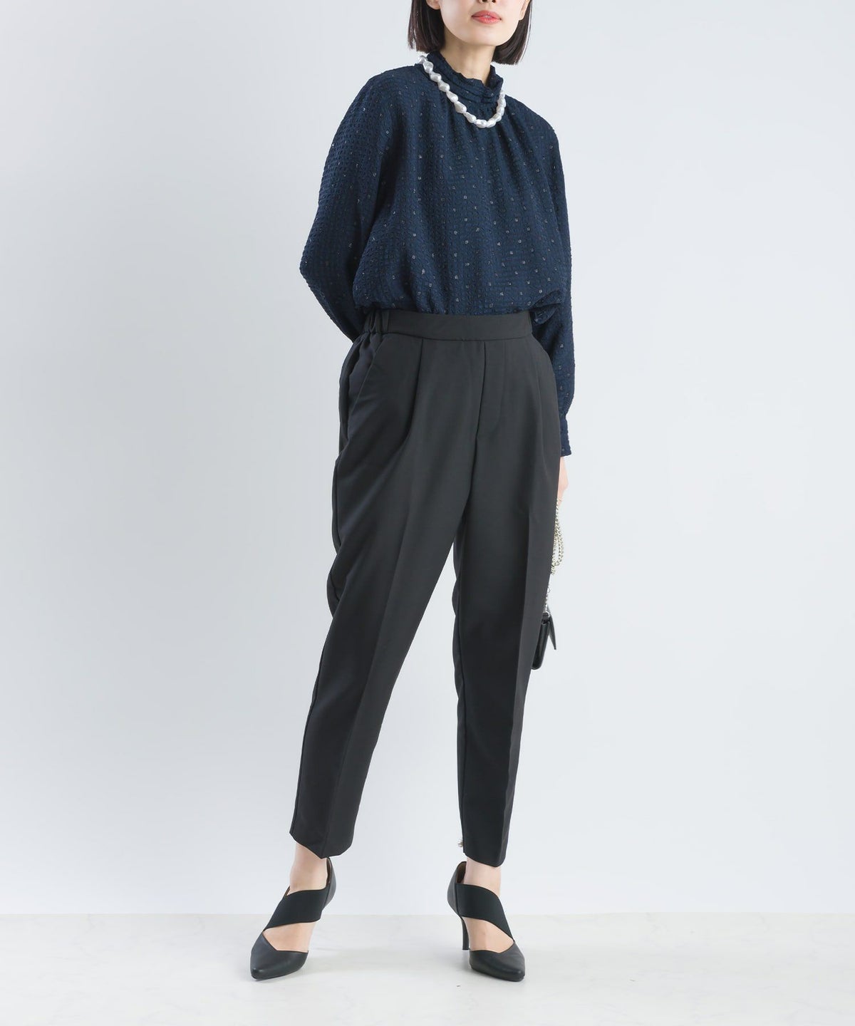 model：162cm　着用サイズ：M　ネイビー