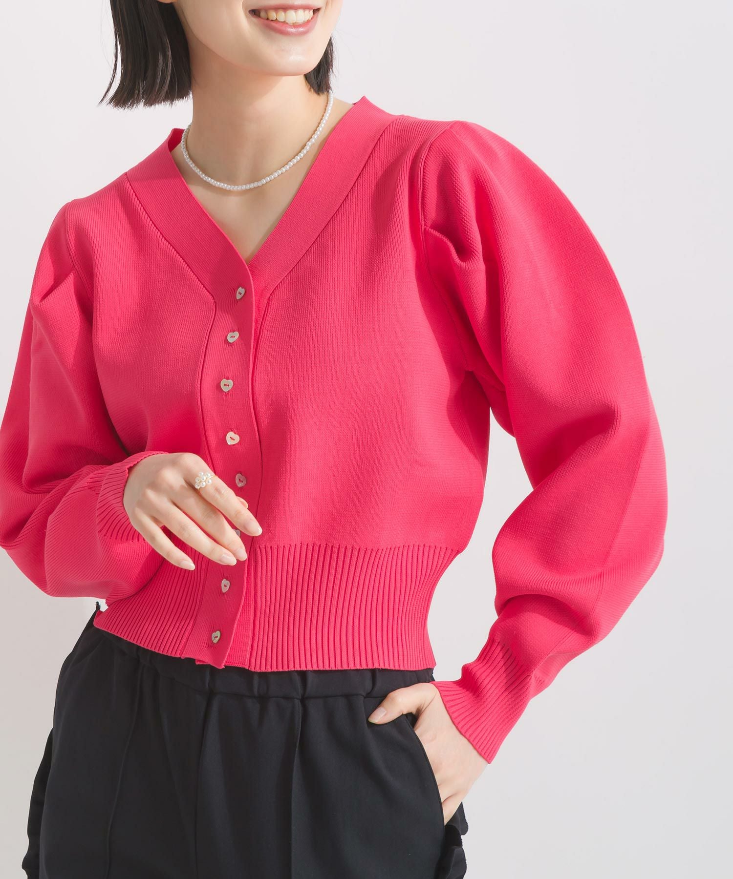 ピンク ハート型ボタン カーディガン サイズF カーディガン heart button knit cardigan /ハートボタンニット