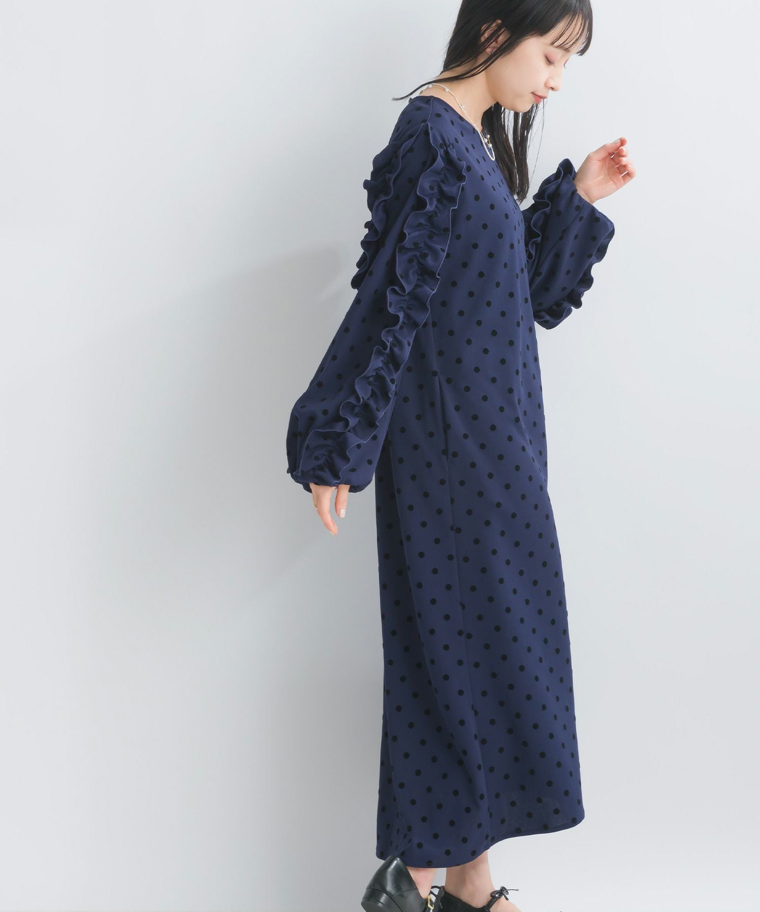 袖フリル付きフロッキードットワンピース | PICCIN (ピッチン) 公式通販