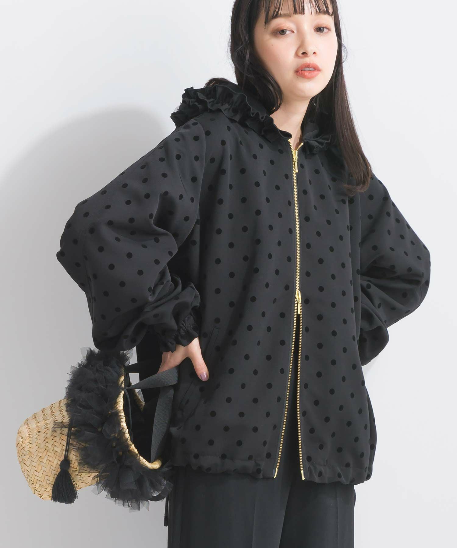 フリル付きフードフロッキードットパーカー | PICCIN (ピッチン) 公式通販