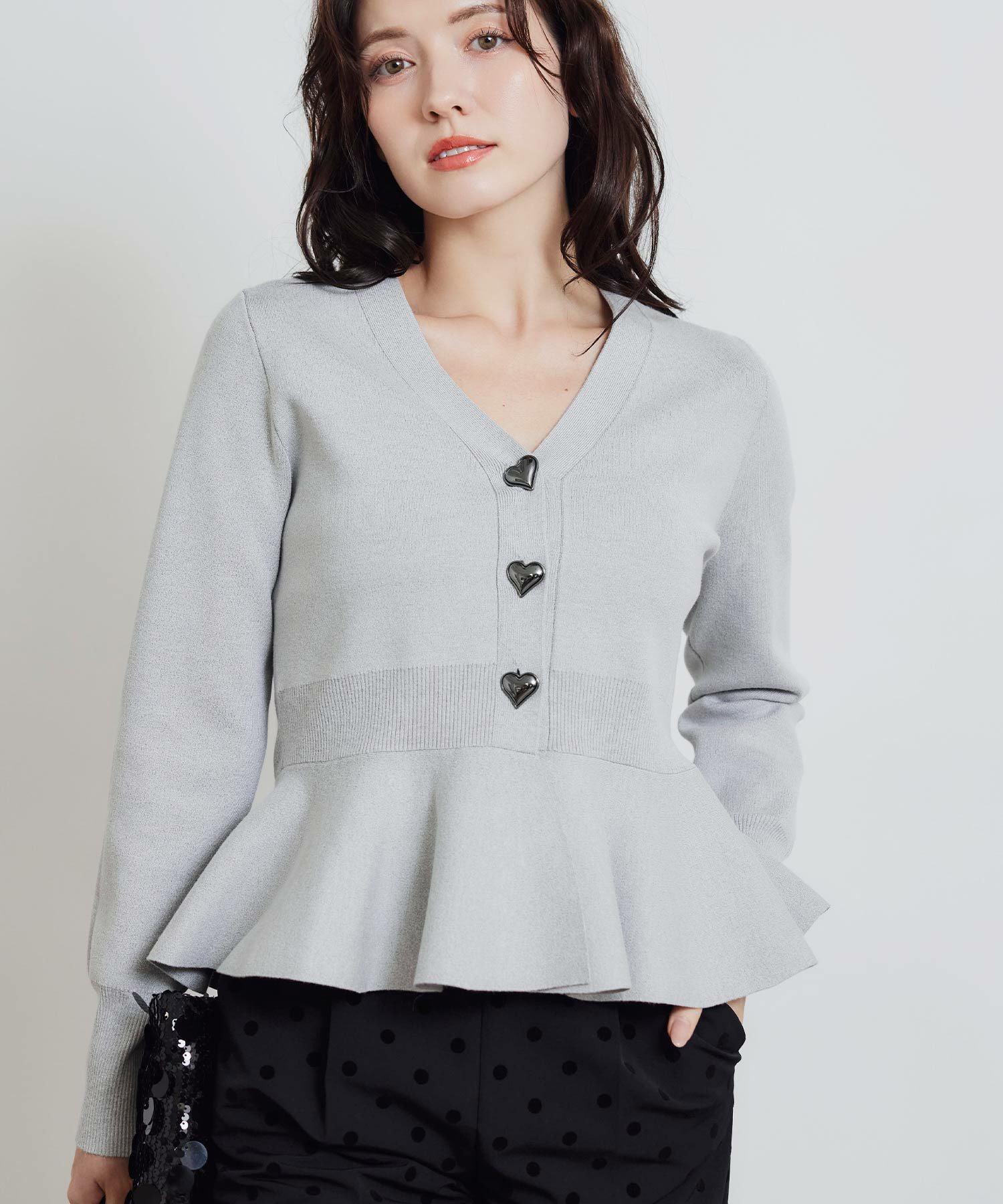 ルルウィルビー 25SS ウエストキリカエカーディガン ビジューボタン ペプラム ハートボタンペプラムカーディガン | PICCIN (ピッチン) 公式通販