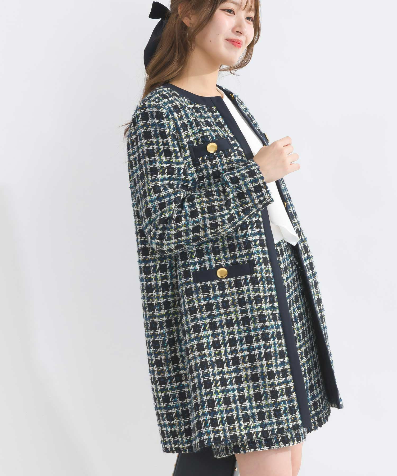 ユナイテッドアローズ　アルパカ混　ビッグ　チェック　ピーコート　ツイード　日本製 UNITED ARROWS（ユナイテッドアローズ）の「UWSC チェック ビッグ