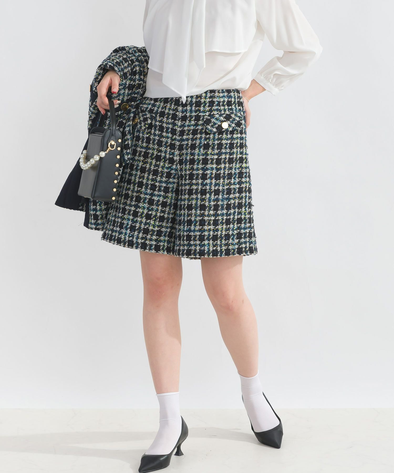 セットアップ可能】チェックツイードキュロットパンツ | PICCIN