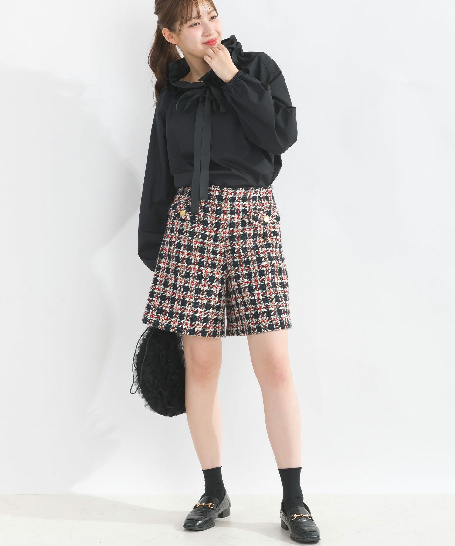 希少✨キャピタル パッチワーク風 チェック キュロット スリット ワイドパンツ セットアップ可能】チェックツイードキュロットパンツ | PICCIN