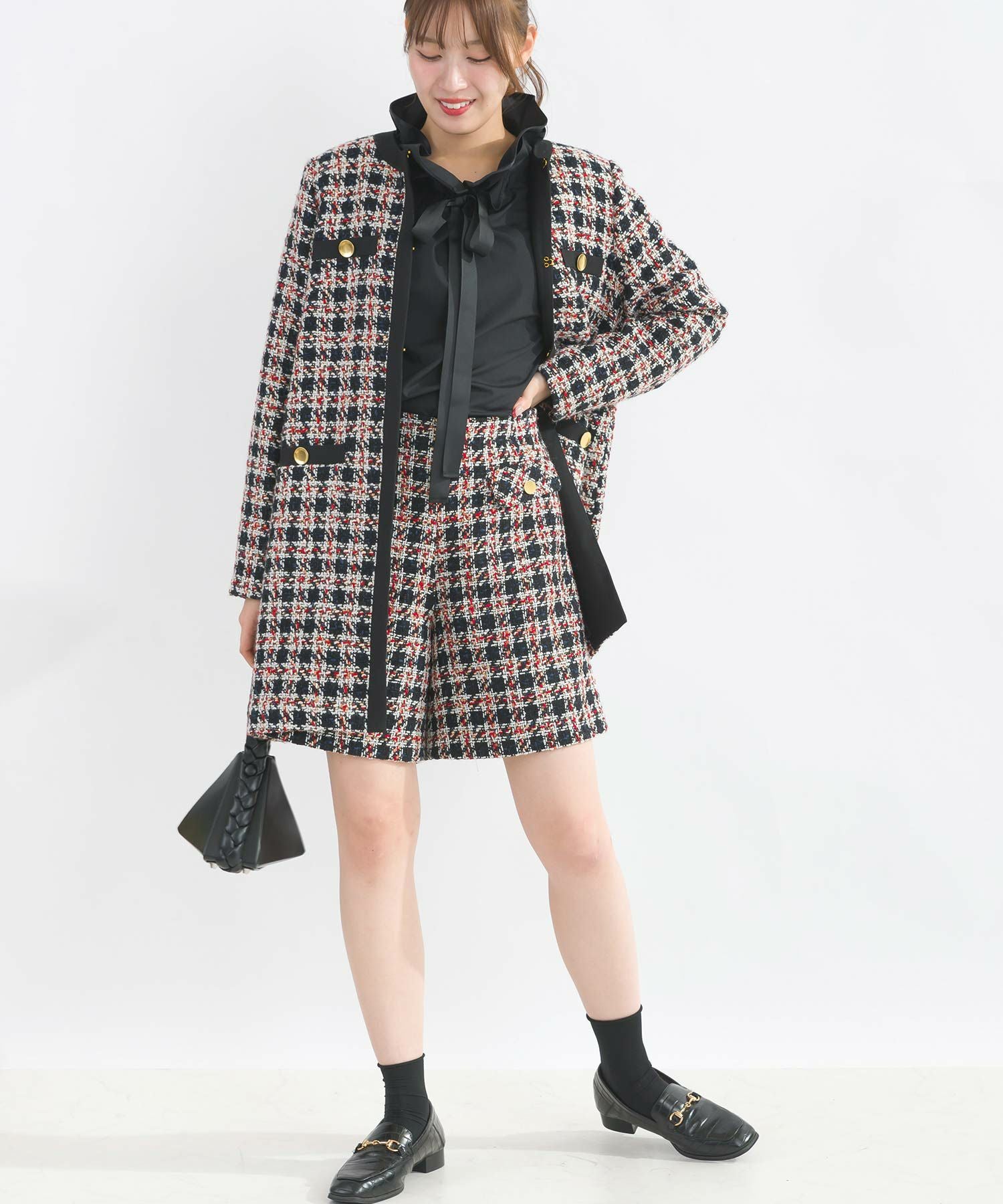 セットアップ可能】チェックツイードキュロットパンツ | PICCIN