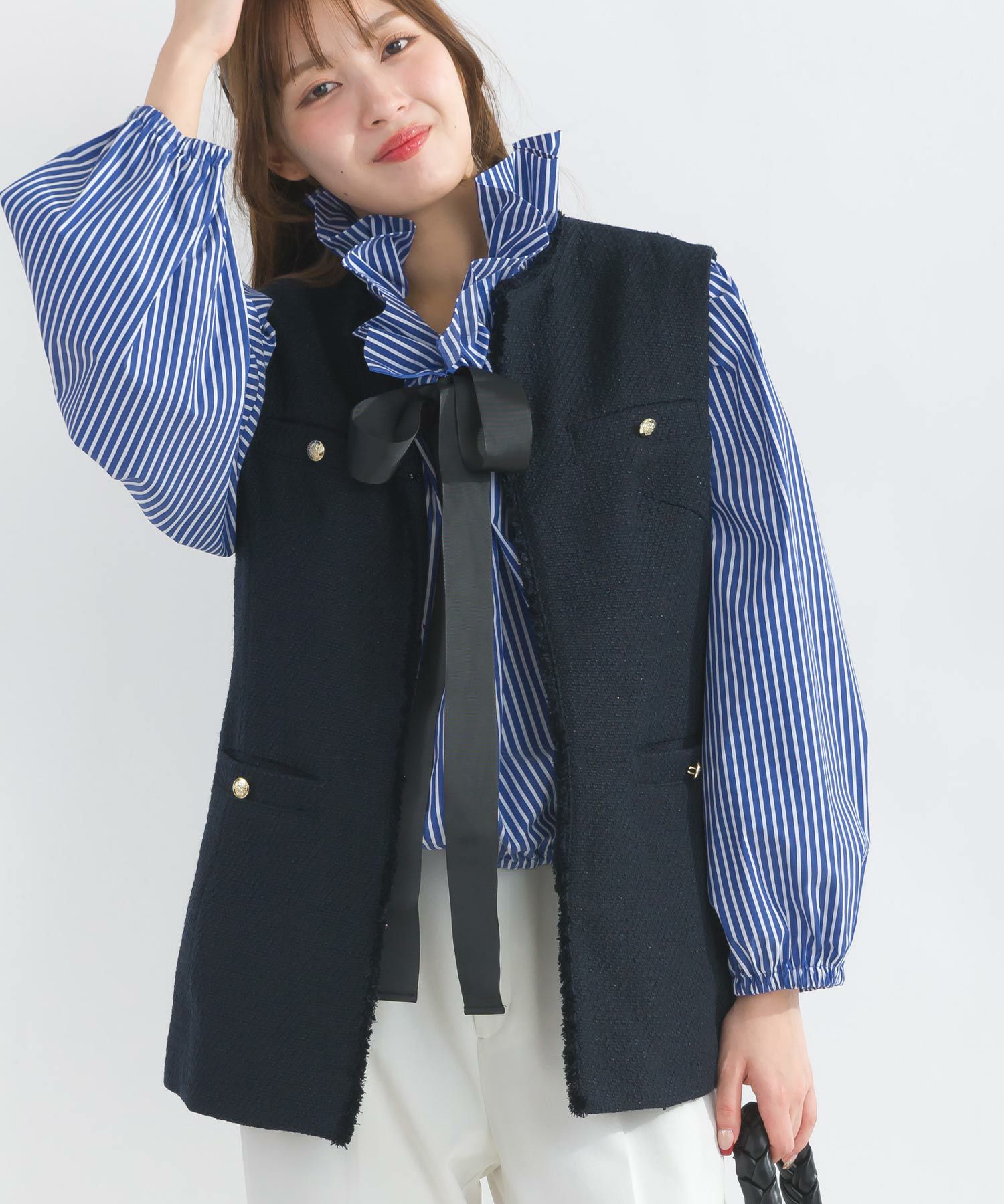 お値下げ中☆OHGA ツイードジレ ネイビー☆ NEW CLOSET ツイードジレ ネイビー |アウター・ジャケット | WAKO公式