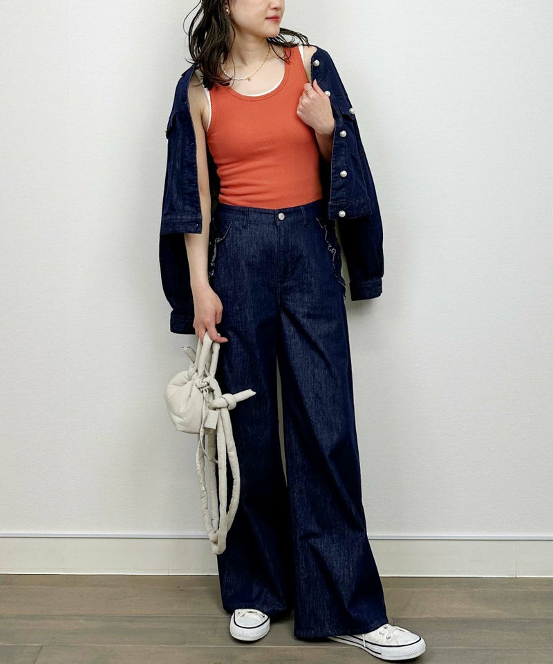 model：H164　着用サイズ：M　アイレットタンクトップ①下 ②上