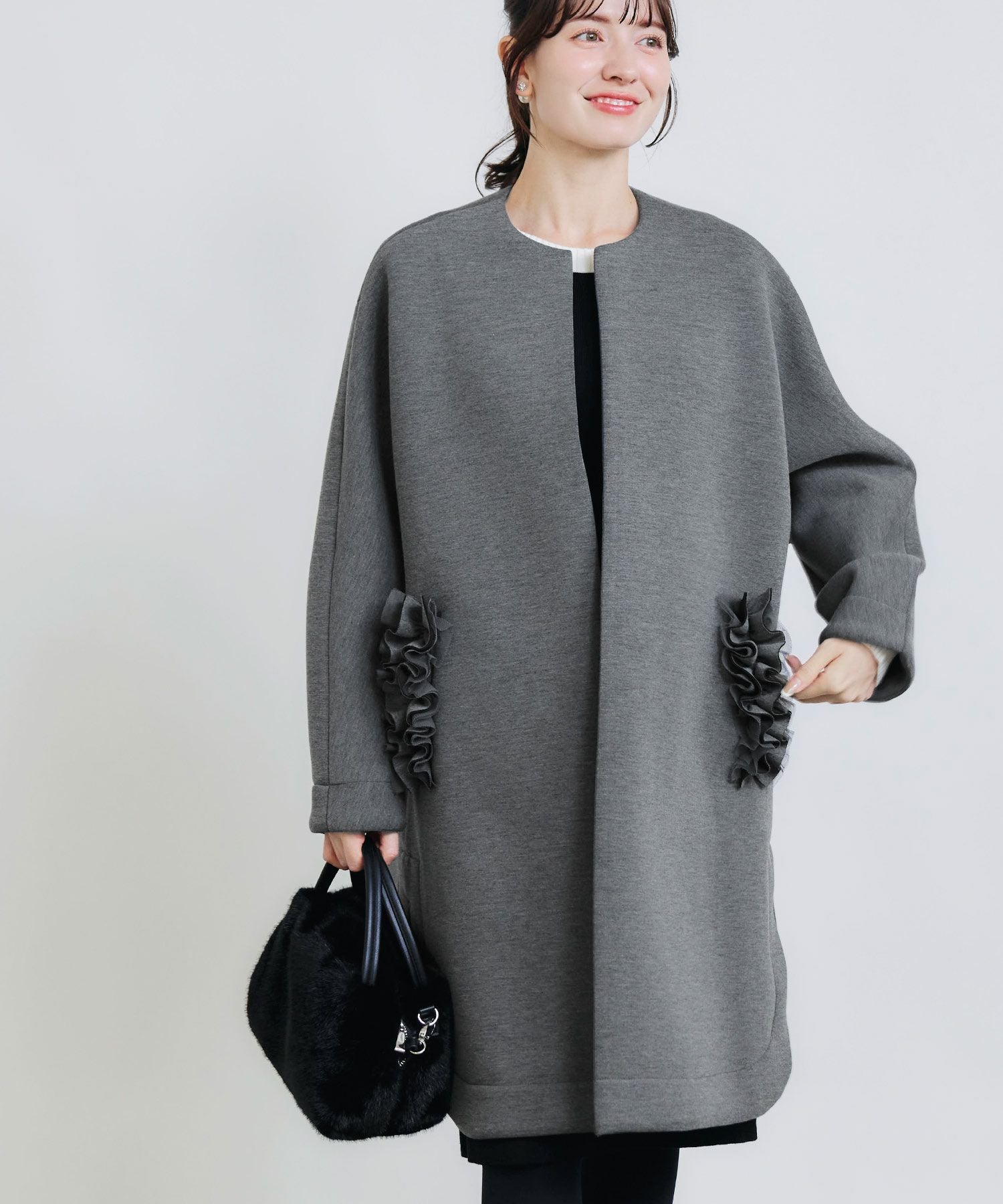 3.1 Phillip Lim フリルコート ウール グレー シルク裏地 ロング フリルポケットコート | PICCIN (ピッチン) 公式通販