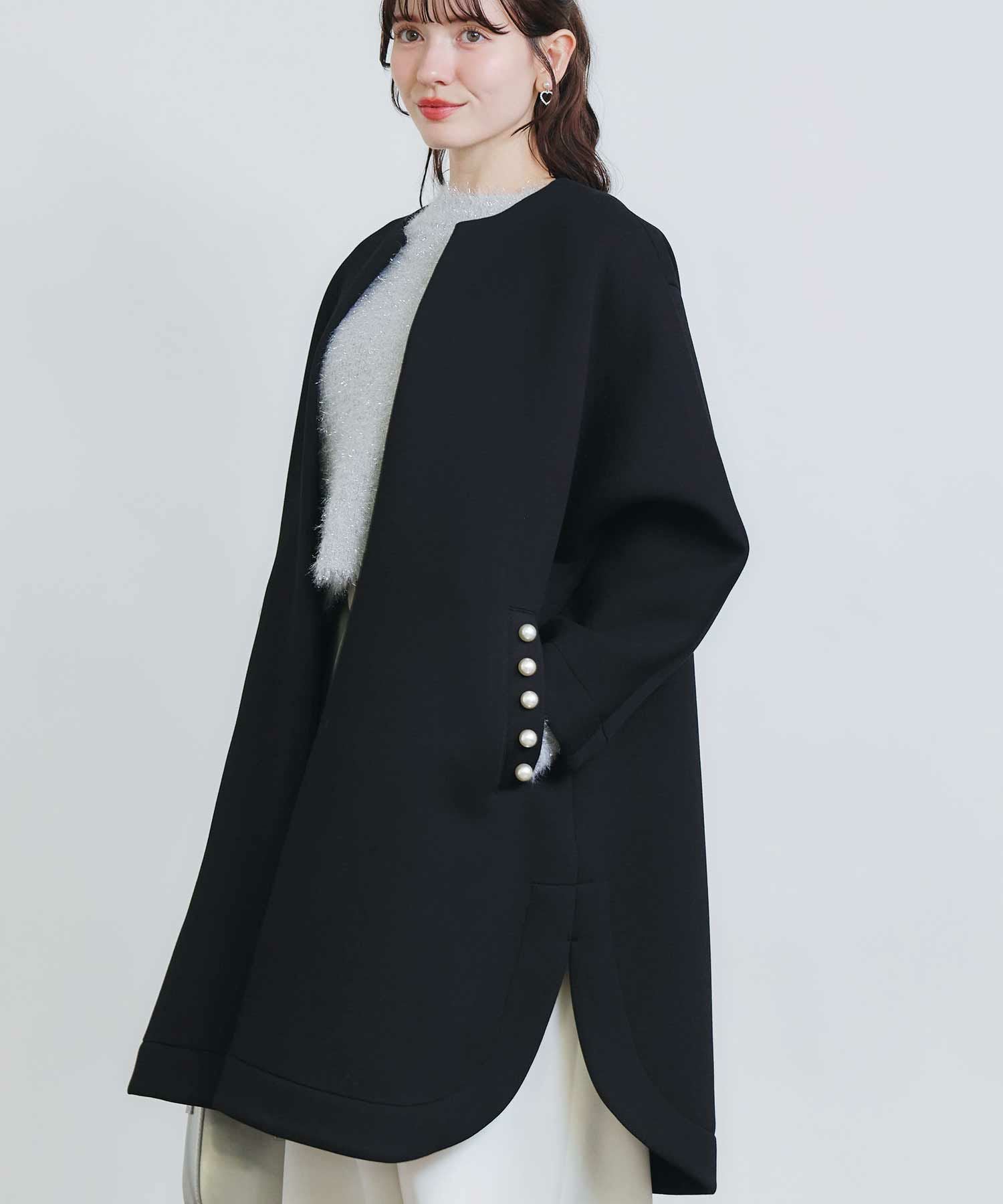極美品❣️ビジューとポケットパールがポイント❣️ウールライクロングコート 即納＋受注】ウールダブルフェイスFOXロングポケットコート