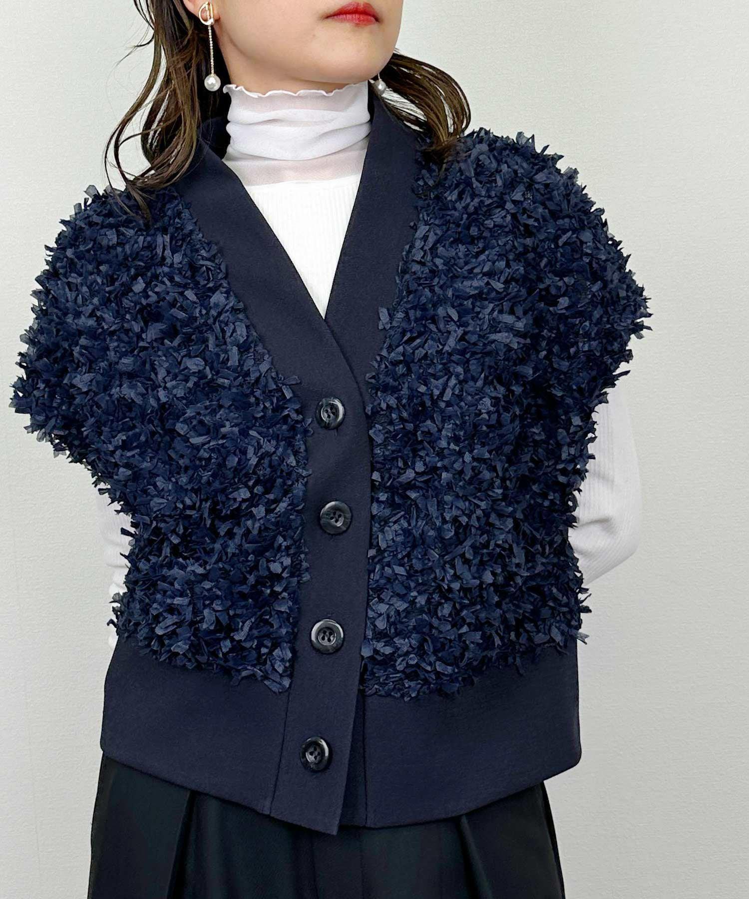 リボン付きネイビー長袖カーディガン 日本製】リボンフリンジカーディガン | PICCIN (ピッチン) 公式通販