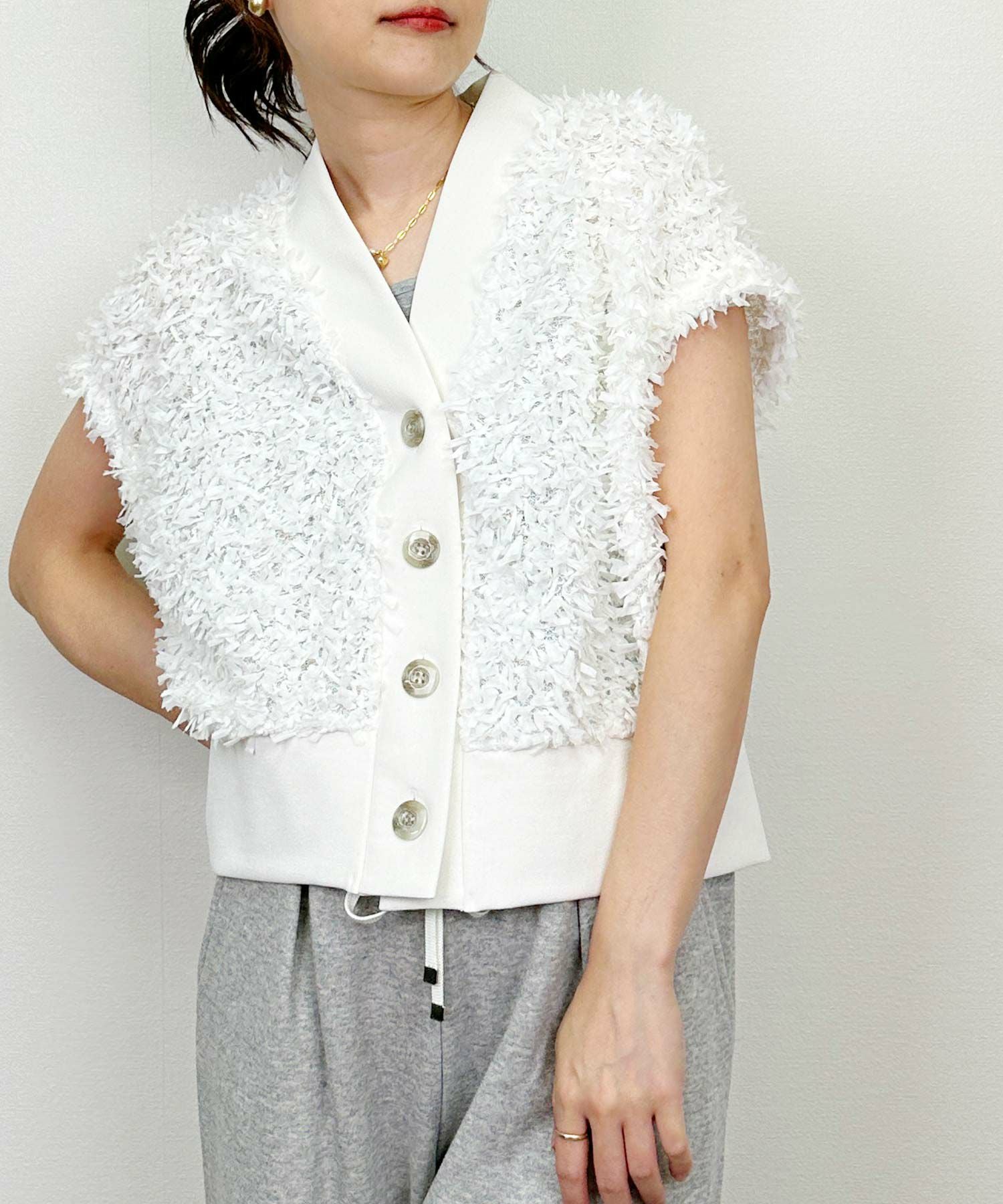 MS GRACY カーディガン　白　ペプラム　リボン　チュール　サイズ40 日本製】リボンフリンジカーディガン | PICCIN (ピッチン) 公式通販