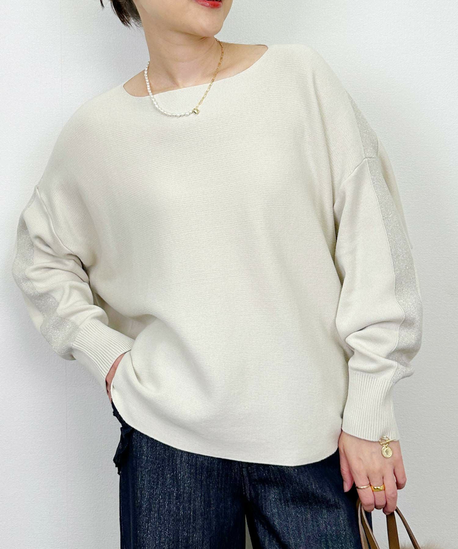 NEERU KUMAR インド製 ドルマンニットチュニック 製品染め ラメライン