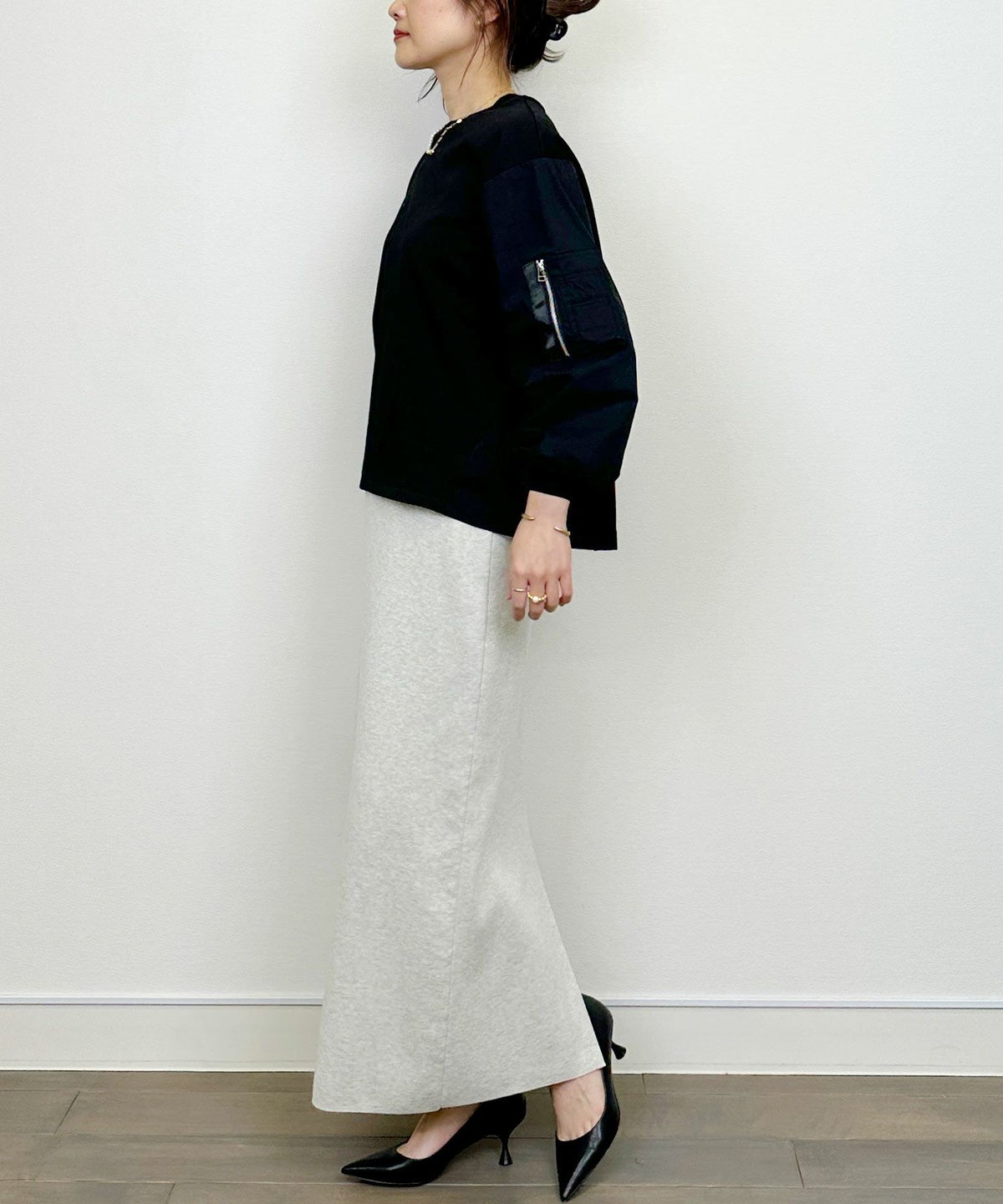 model：H164　着用サイズ：M　ライトグレー