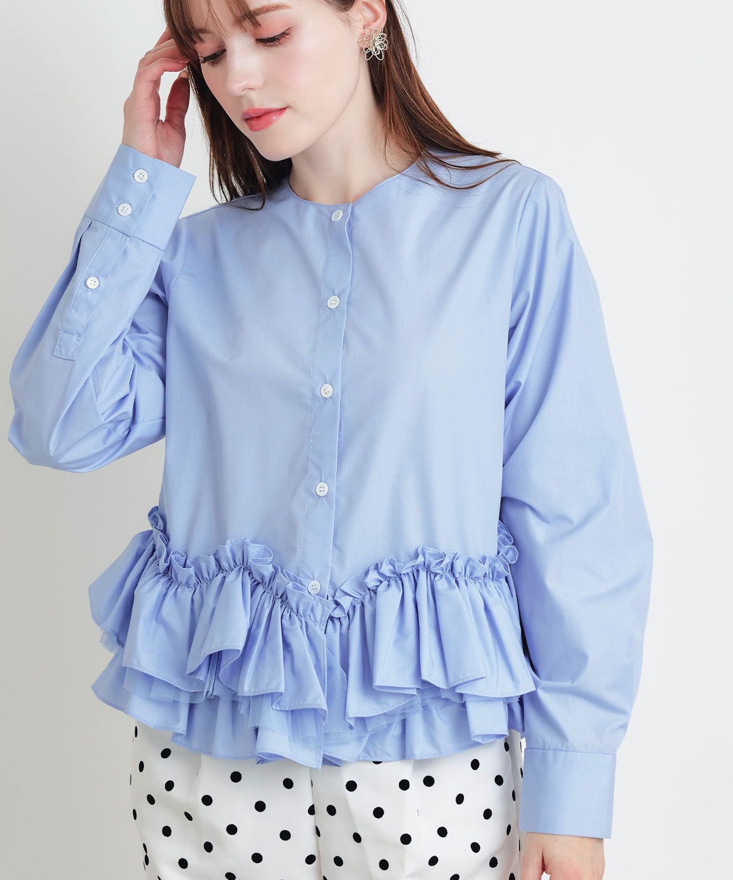 AD2023 23SS ボリュームチュールブラウス ハーネス サスペンダー 白 Narcissus（ナルシス） サスペンダー 「OriginalDesign」プリーツ