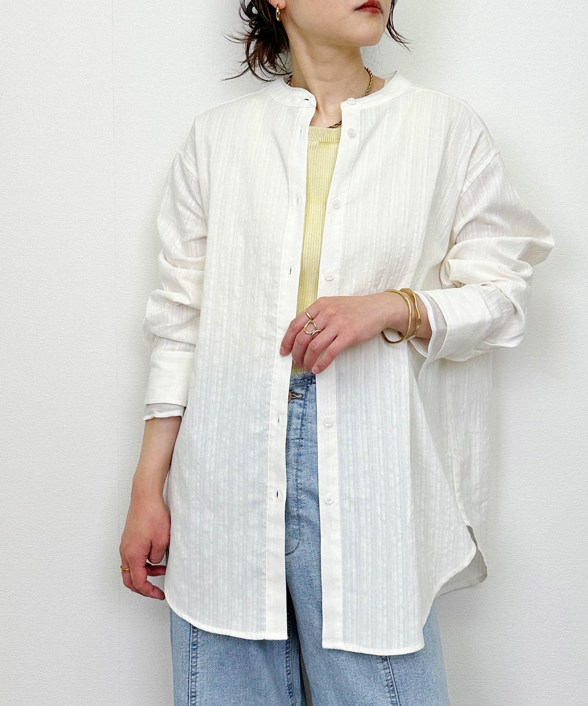 model：H164　着用サイズ：M　オフホワイト