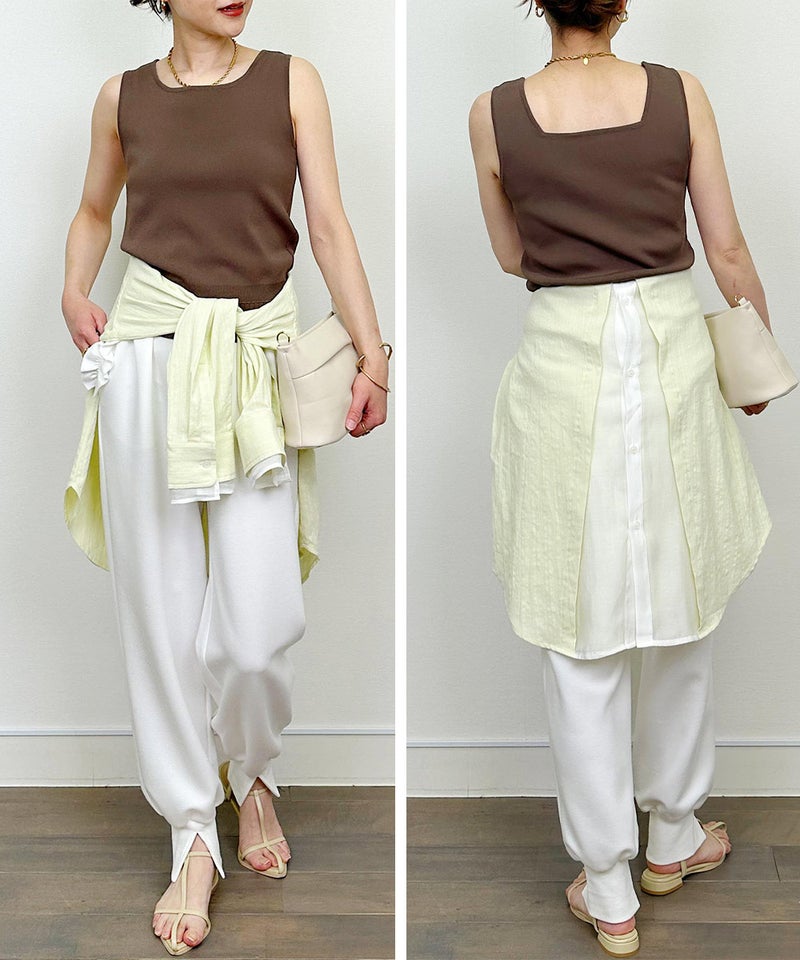 model：H164　着用サイズ：M　ブラウン　クルーネック前