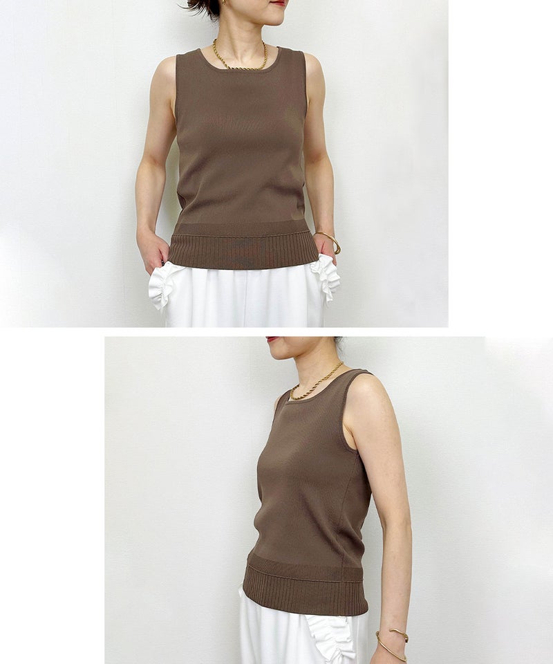 model：H164　着用サイズ：M　ブラウン　クルーネック前