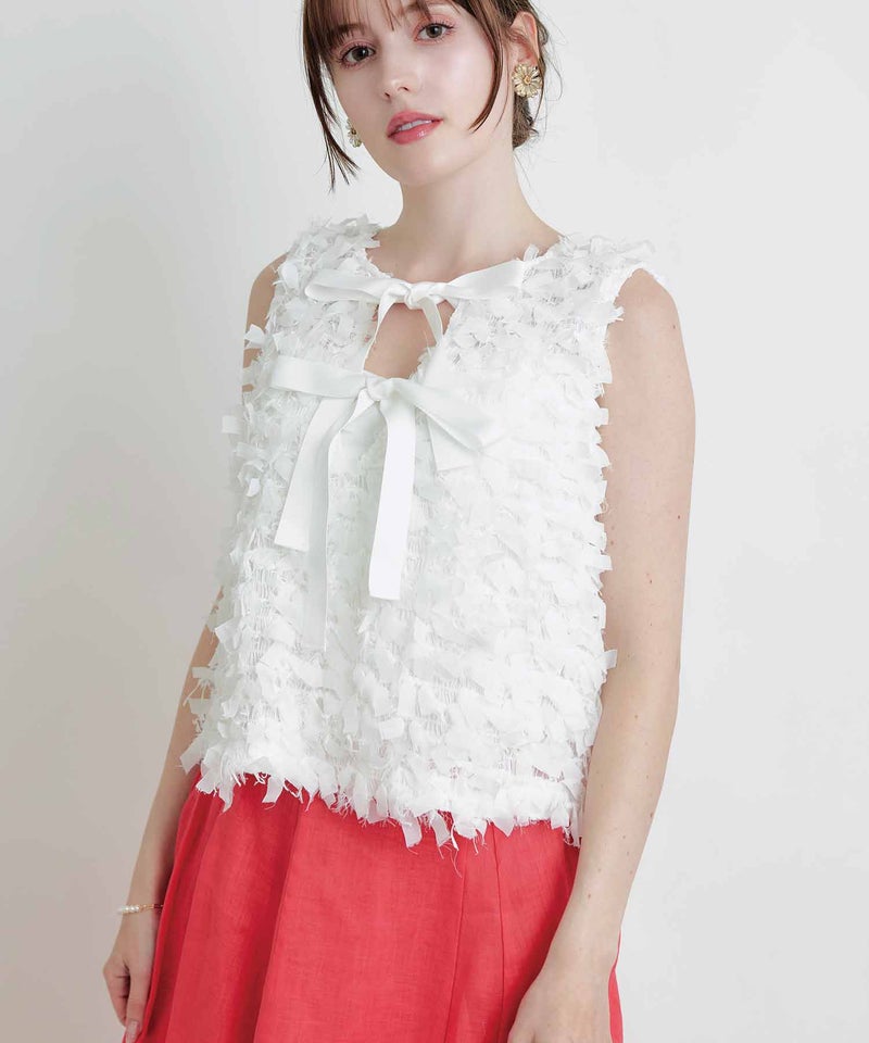 model：H160　着用サイズ：M　オフホワイト　リボン前