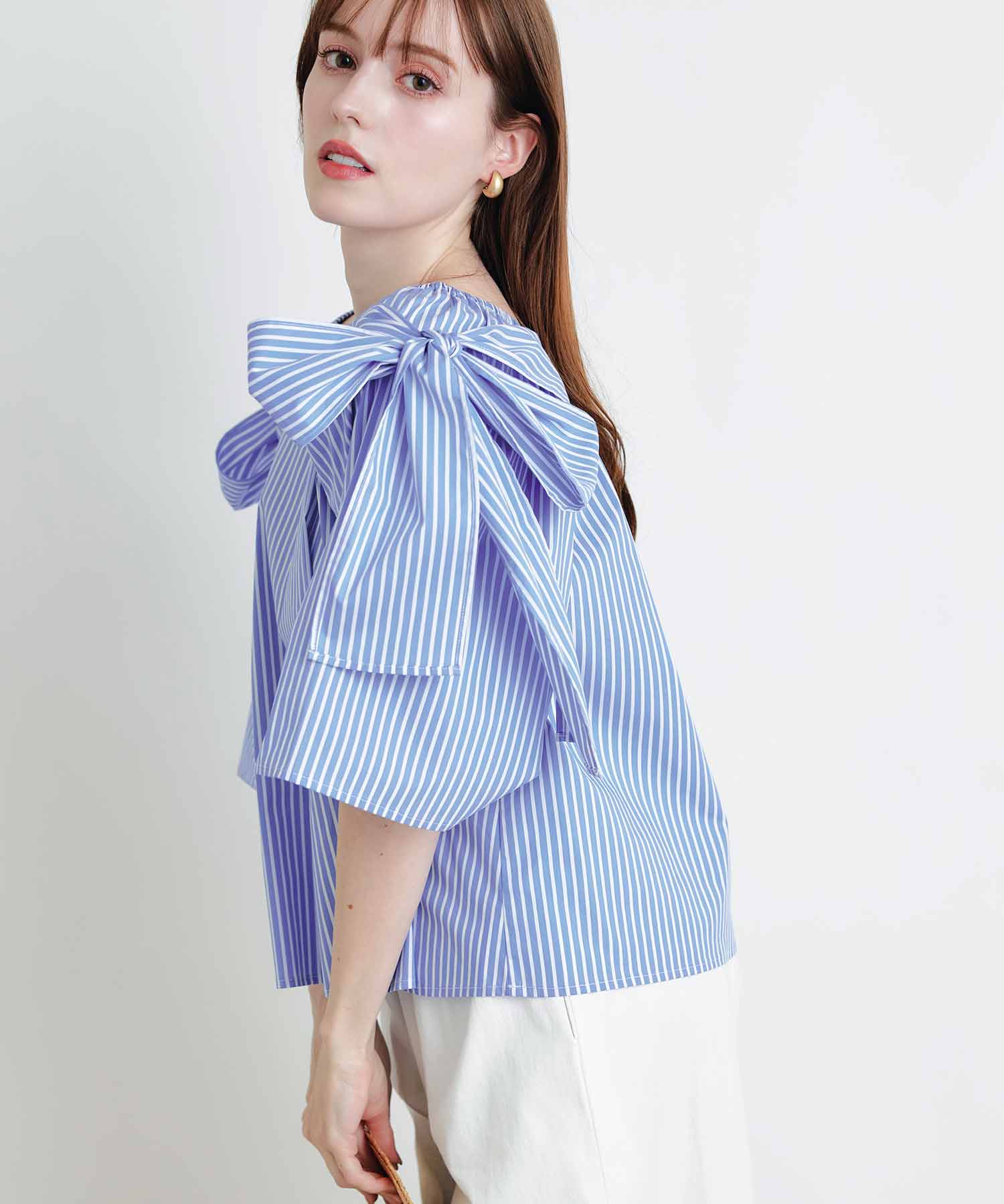 PEACE NOW サイドリボン ストライプブラウス Mサイズ natural couture ブラウス シャツ サイドリボンストライプシャツ