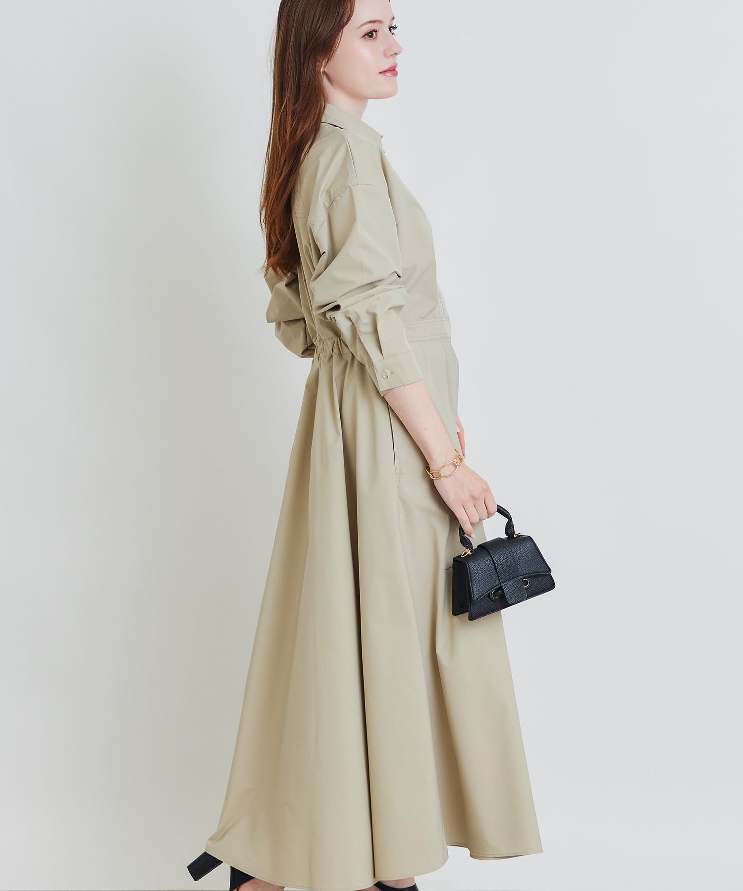 極美品　アルチビオ　ワンピース　リゾート　シャツワンピース　プリーツ 綿麻ミックス衿プリーツシャツワンピース | Minayo Select