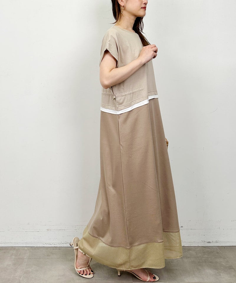 model：H164　着用サイズ：M　ベージュ　ドロスト絞りなし