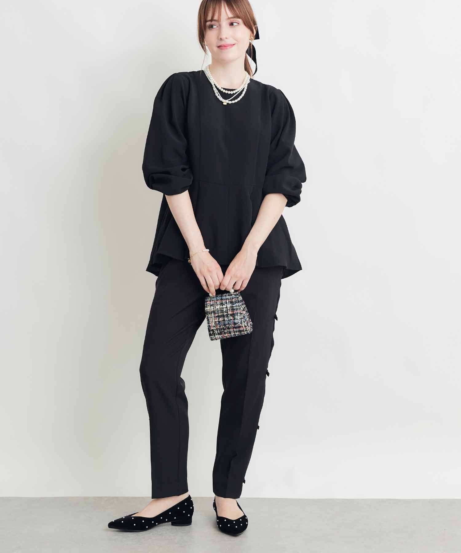 CRESCENT モノクロパッチワーク ブラウス【極美品】カタログ掲載 予約】エンブロイダリーカラーペプラムブラウス | PICCIN (ピッチン
