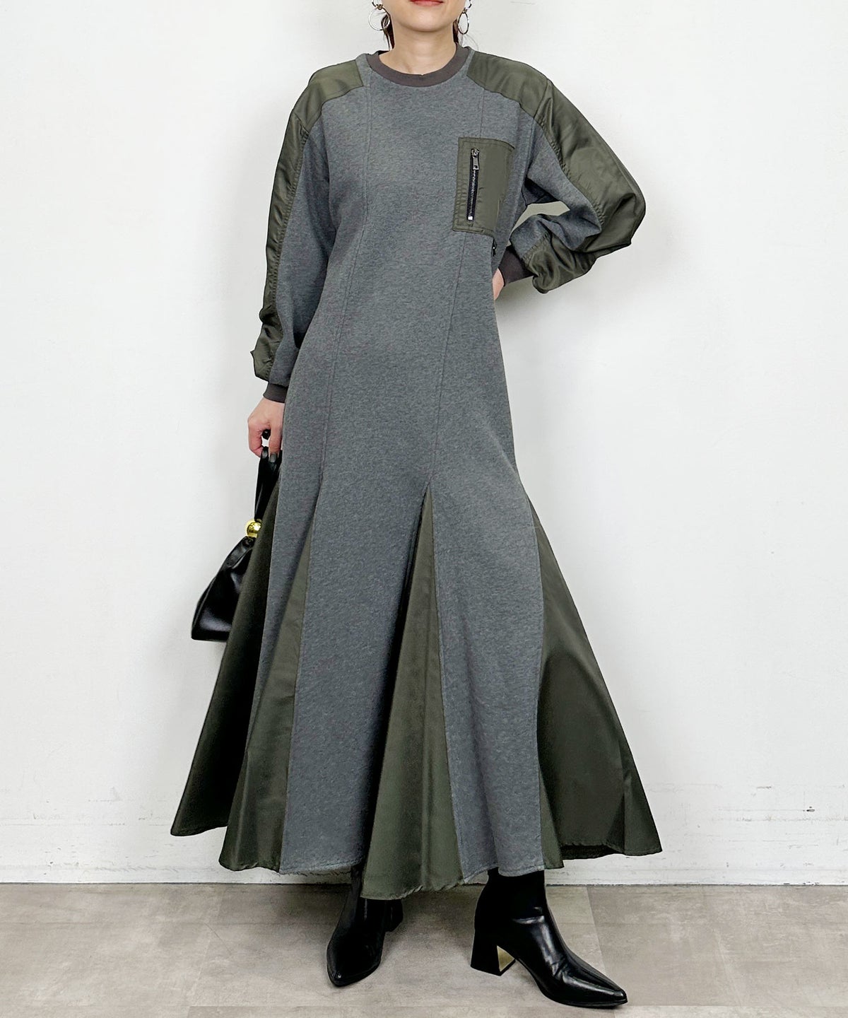 model：H164　着用サイズ：M　チャコールグレー